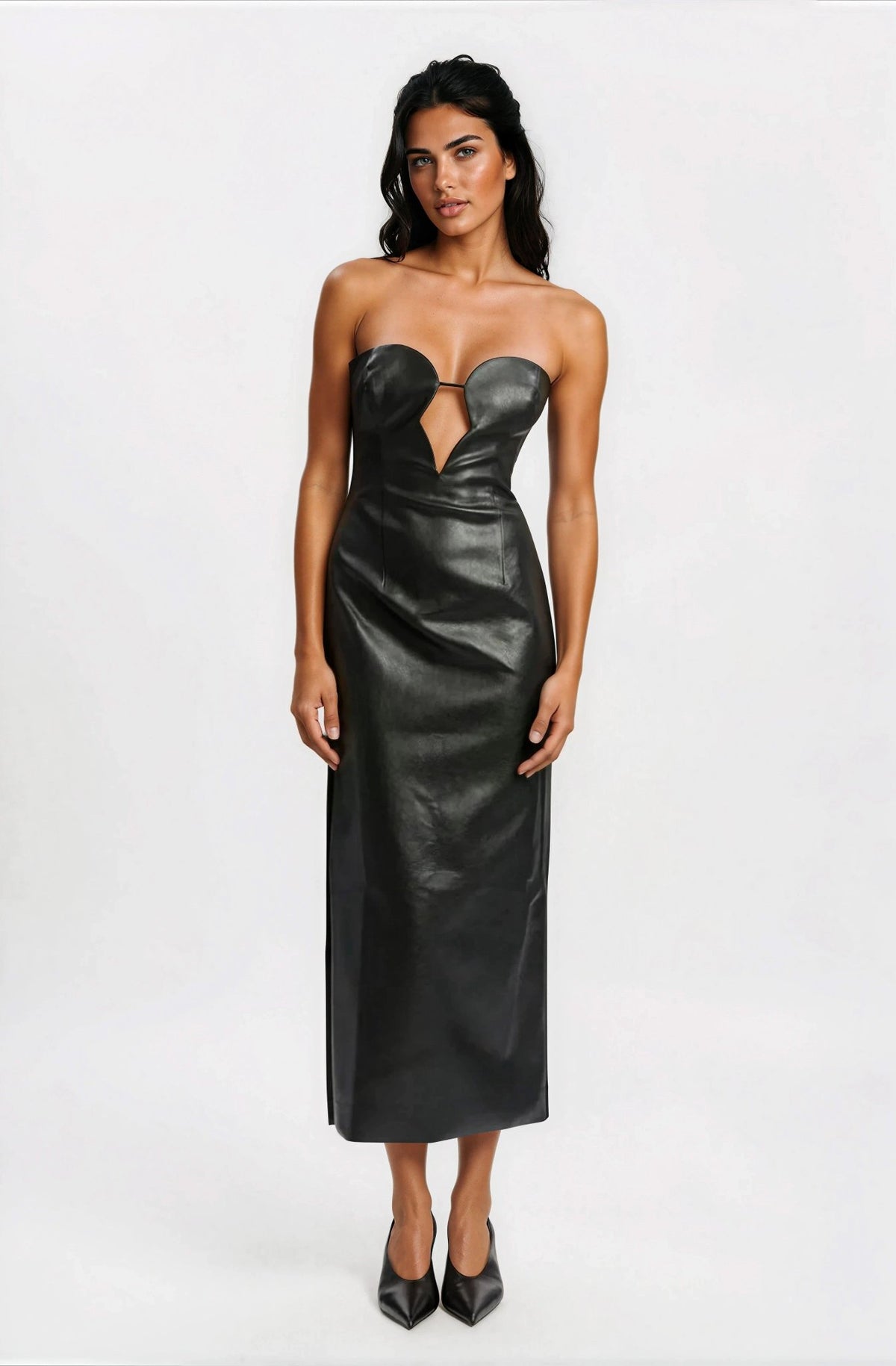 Eleni Vegan Leather Midi Dress - Black Eleni Vegan Leather Midi Dress - Black - XO, Tina