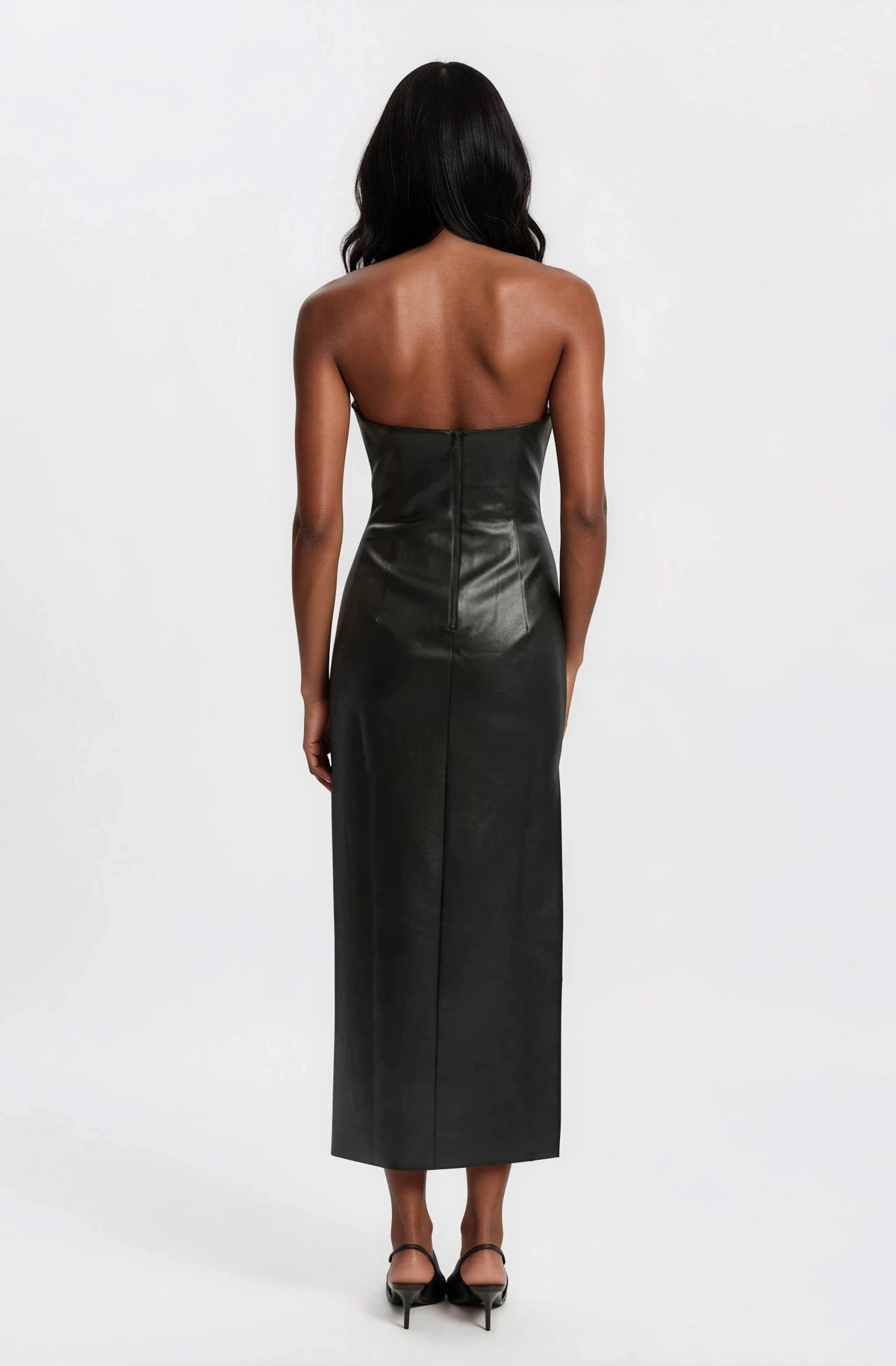 Eleni Vegan Leather Midi Dress - Black Eleni Vegan Leather Midi Dress - Black - XO, Tina