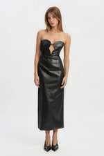 Eleni Vegan Leather Midi Dress - Black - XO, Tina Eleni Vegan Leather Midi Dress - Black - XO, Tina
