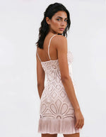 Flower Crochet Embroidered Mini Dress – Beige Flower Crochet Embroidered Mini Dress – Beige