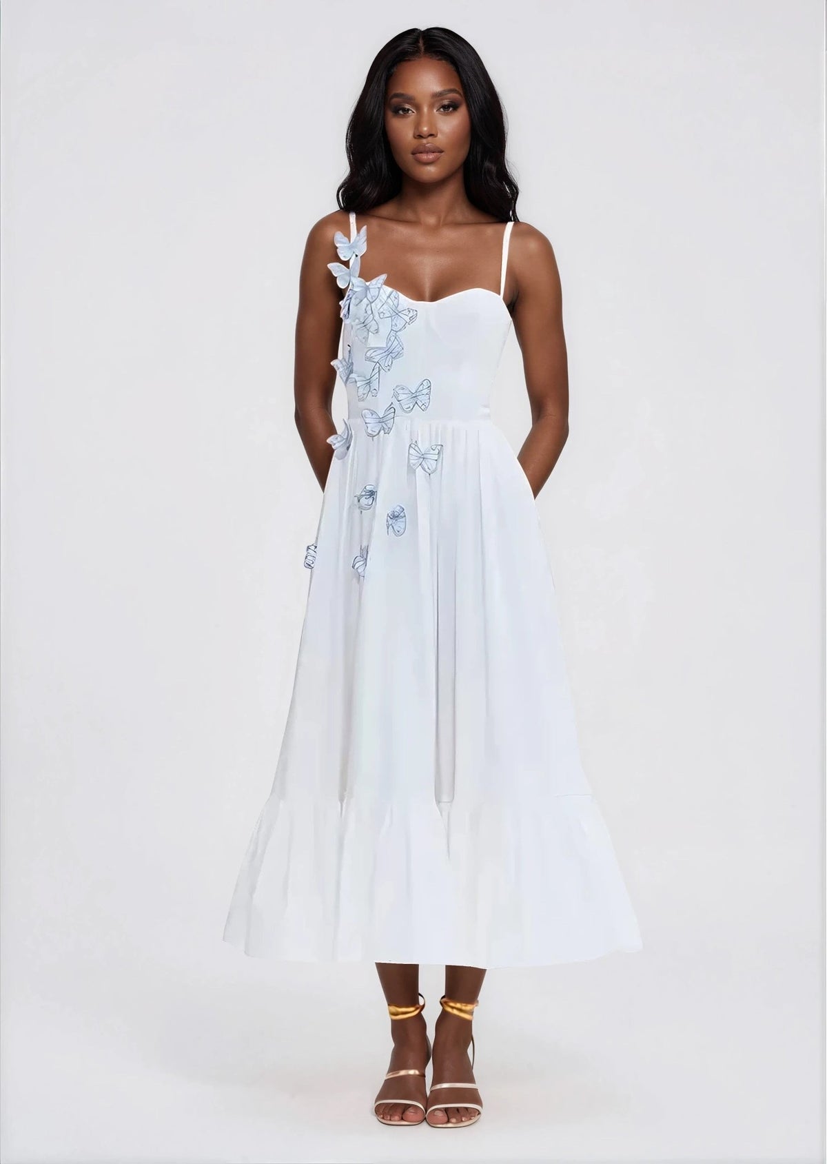 Flutter Poplin Butterfly Midi Dress – Off White Flutter Poplin Butterfly Midi Dress – Off White