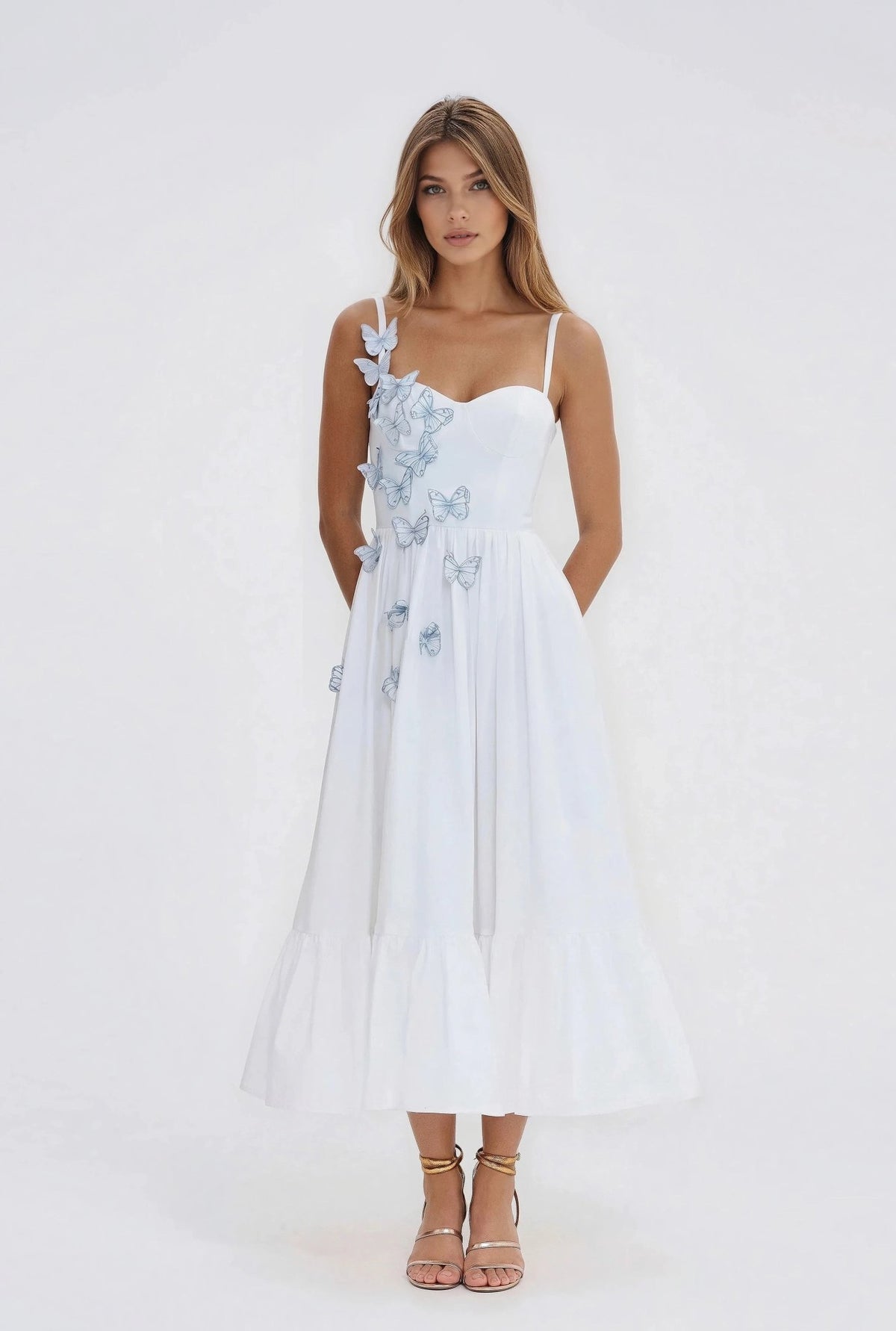 Flutter Poplin Butterfly Midi Dress – Off White Flutter Poplin Butterfly Midi Dress – Off White