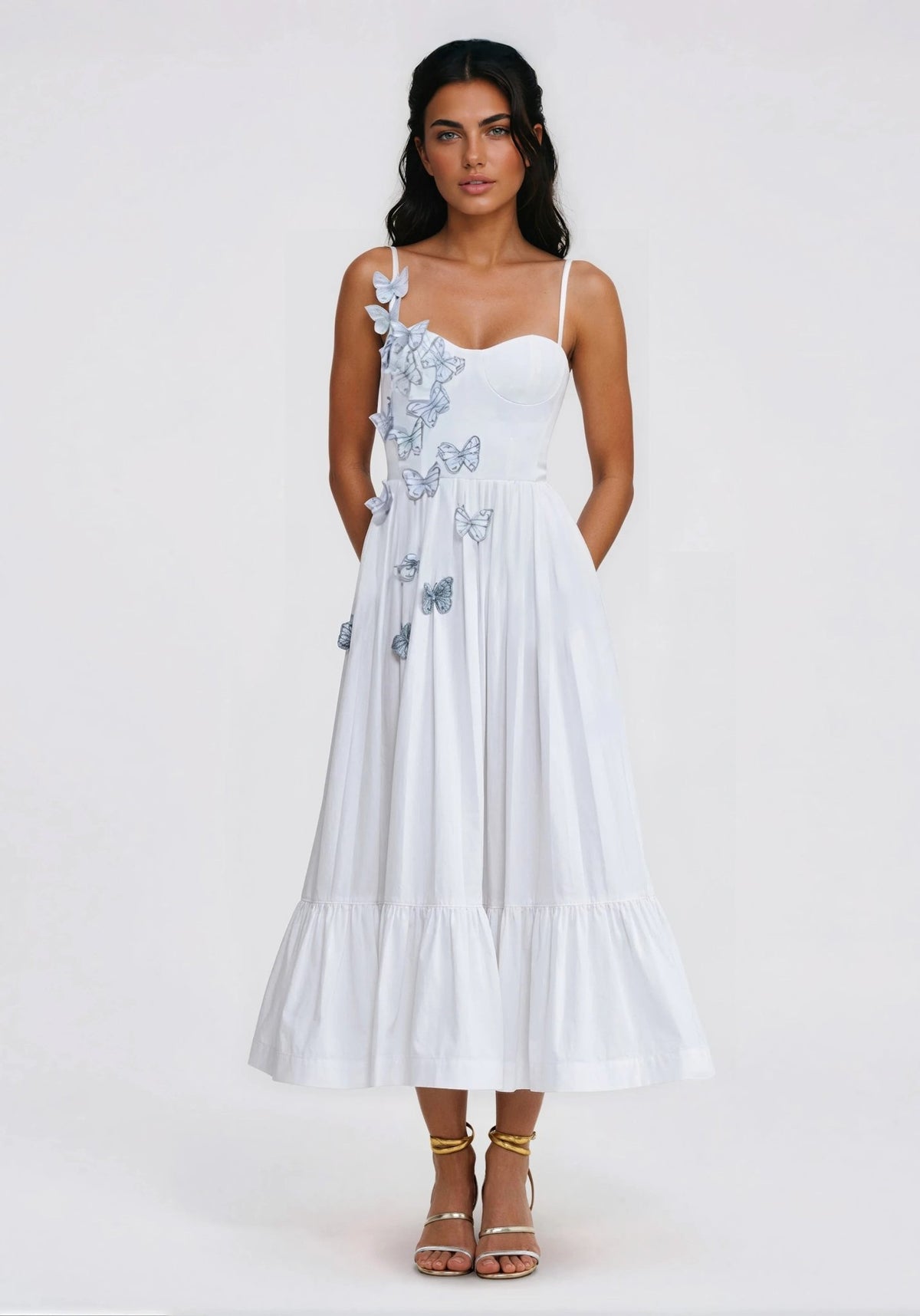 Flutter Poplin Butterfly Midi Dress – Off White Flutter Poplin Butterfly Midi Dress – Off White