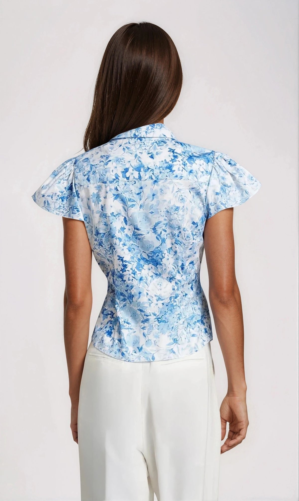 Francesca Floral Poplin Shirt - Zesty Floral White Blue Francesca Floral Poplin Shirt - Zesty Floral White Blue - XO, Tina