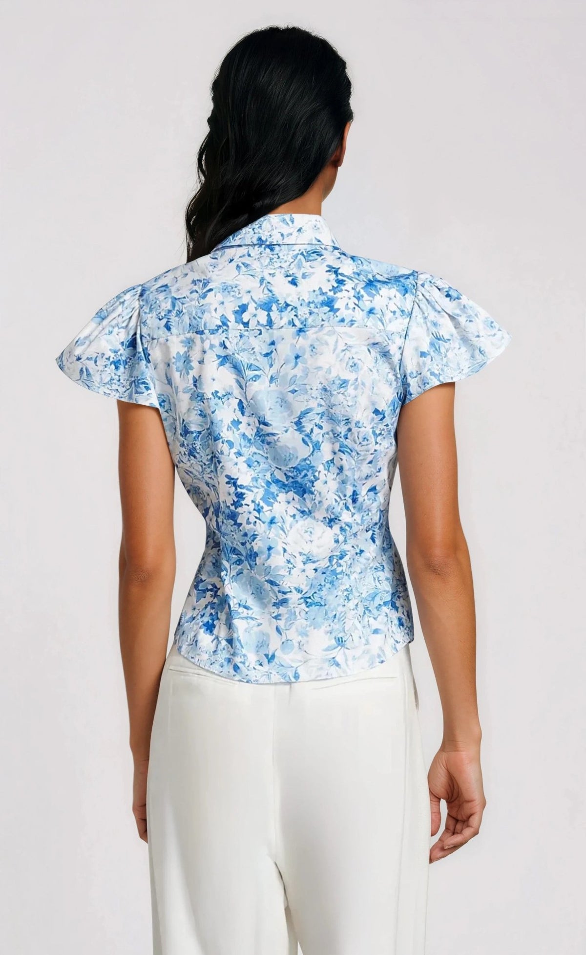 Francesca Floral Poplin Shirt - Zesty Floral White Blue Francesca Floral Poplin Shirt - Zesty Floral White Blue - XO, Tina