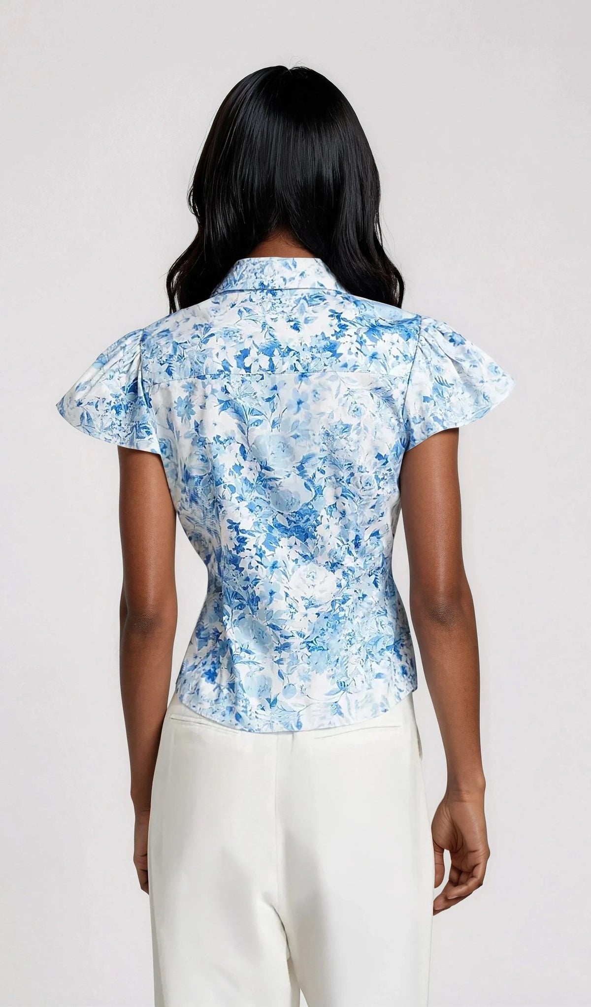 Francesca Floral Poplin Shirt - Zesty Floral White Blue Francesca Floral Poplin Shirt - Zesty Floral White Blue - XO, Tina