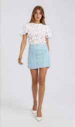 Jinny Tweed Skirt - Sky Blue - XO, Tina Jinny Tweed Skirt - Sky Blue - XO, Tina