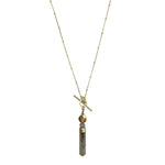 Labradorite Lariat Necklace Large Pendant Satellite Chain Bar Circle Closure Labradorite Lariat Necklace Large Pendant Satellite Chain Bar Circle Closure