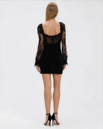 Lace and Velvet Mini Dress - Black Lace and Velvet Mini Dress - Black