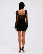 Lace and Velvet Mini Dress - Black Lace and Velvet Mini Dress - Black