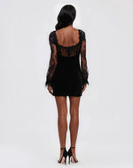 Lace and Velvet Mini Dress - Black Lace and Velvet Mini Dress - Black
