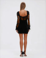 Lace and Velvet Mini Dress - Black Lace and Velvet Mini Dress - Black