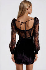 Lace and Velvet Mini Dress - Black Lace and Velvet Mini Dress - Black