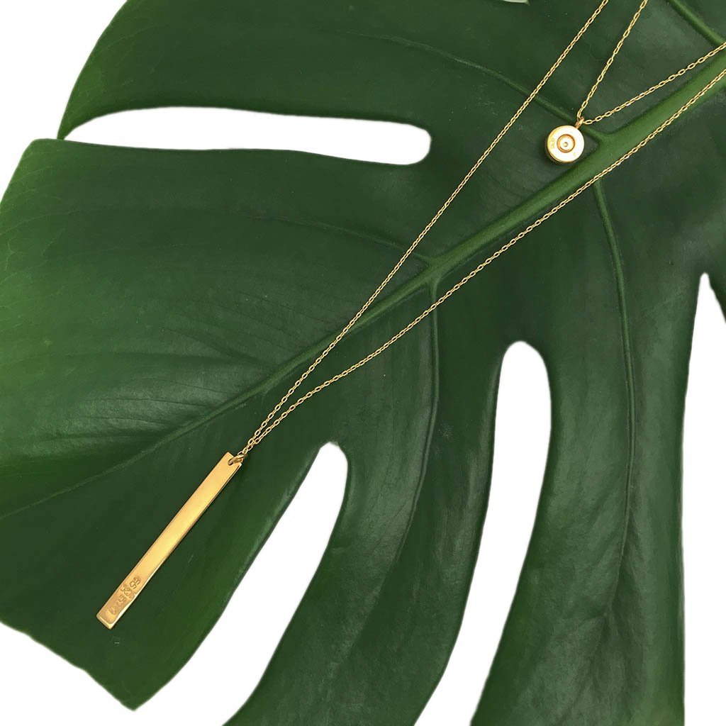 Layered Bullet Necklace Gold Plated Double Chain Recycled Brass Bar Khmer Peace Layered Bullet Necklace Gold Plated Double Chain Recycled Brass Bar Khmer Peace