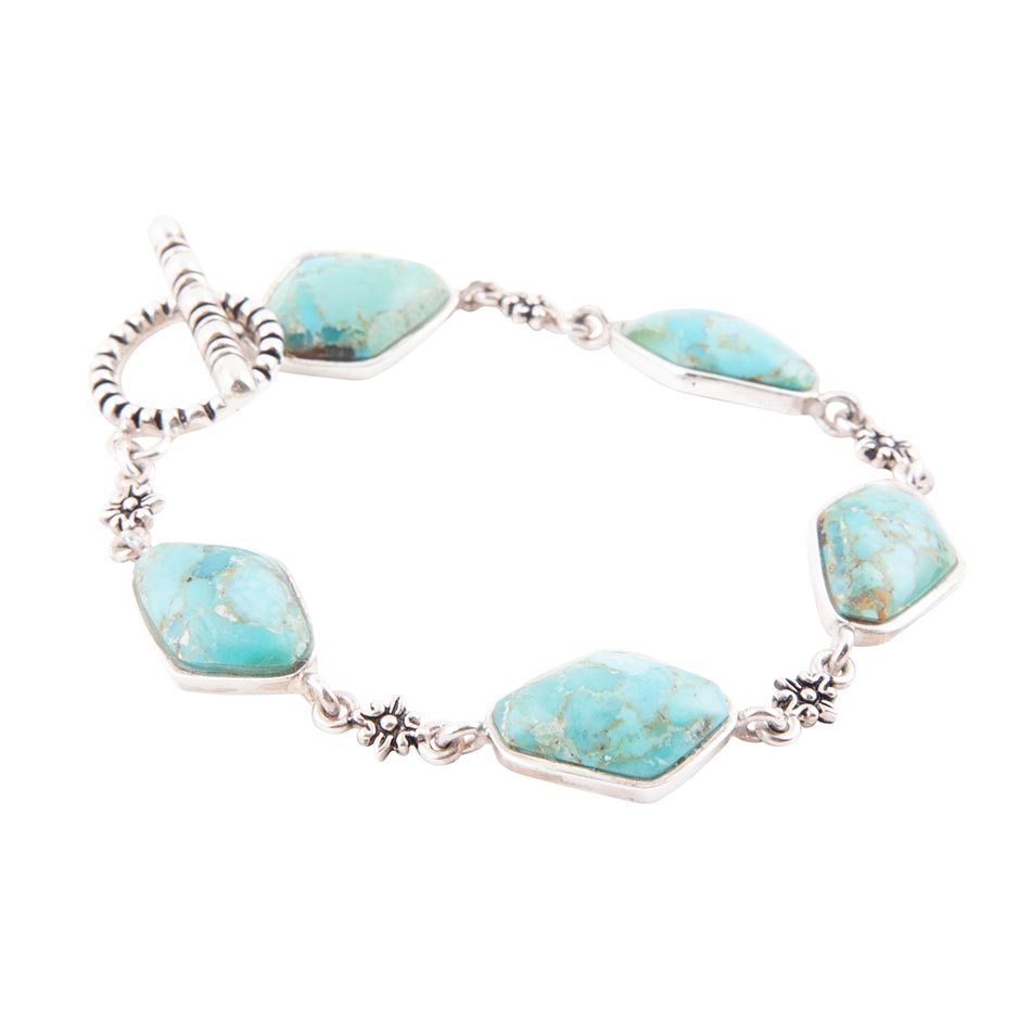 Linked Blue Turquoise and Sterling Silver Bracelet Linked Blue Turquoise and Sterling Silver Bracelet