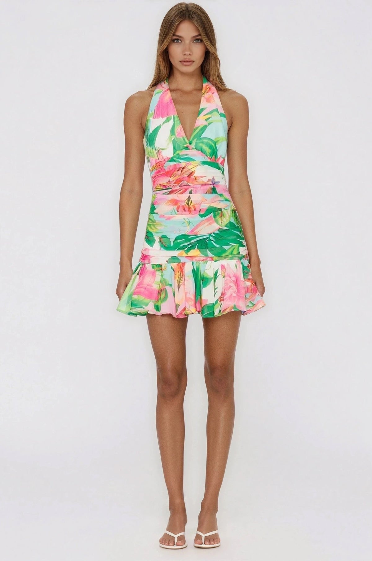 Mave Halter Neck Mini Dress – Pink Floral (Final Sale) Mave Halter Neck Mini Dress – Pink Floral (Final Sale)