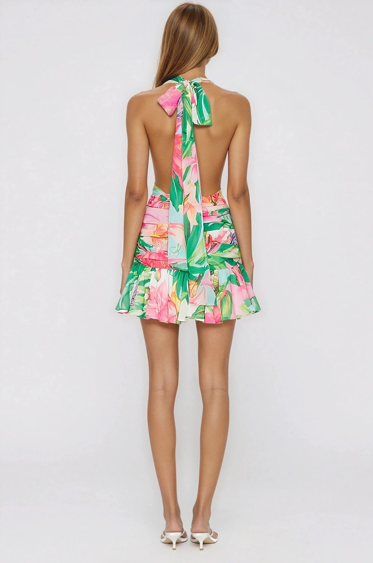 Mave Halter Neck Mini Dress – Pink Floral (Final Sale) Mave Halter Neck Mini Dress – Pink Floral (Final Sale)