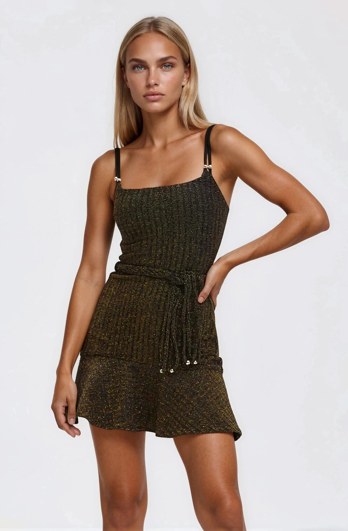 Metallic Knit Mini Dress – Black Metallic Knit Mini Dress – Black