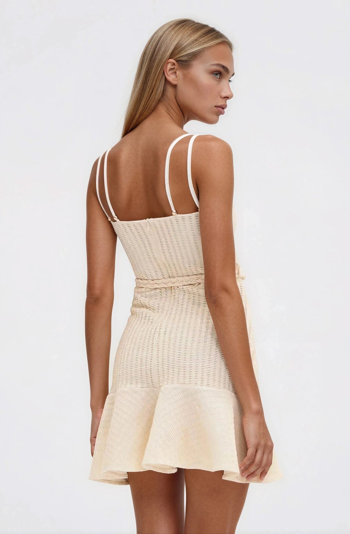 Metallic Knit Mini Dress – Off White Metallic Knit Mini Dress – Off White
