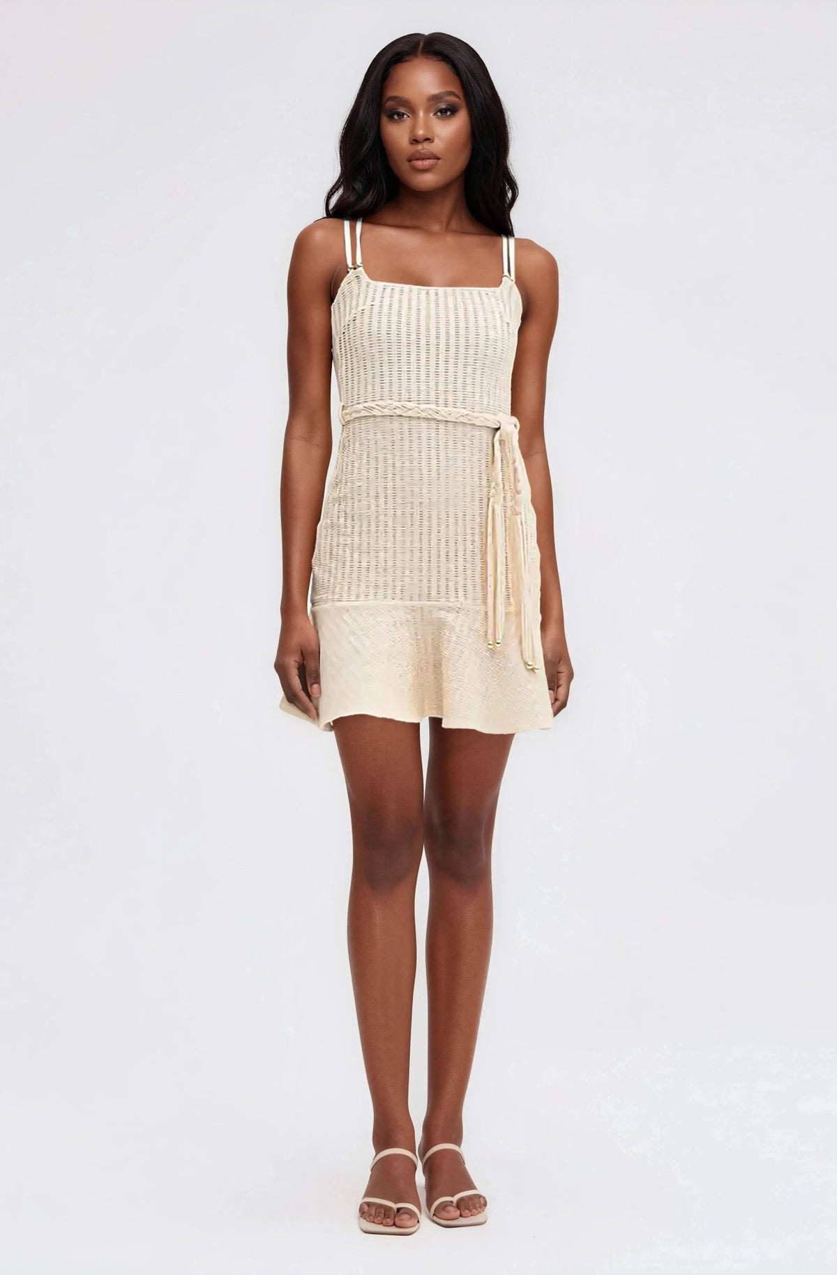 Metallic Knit Mini Dress – Off White Metallic Knit Mini Dress – Off White