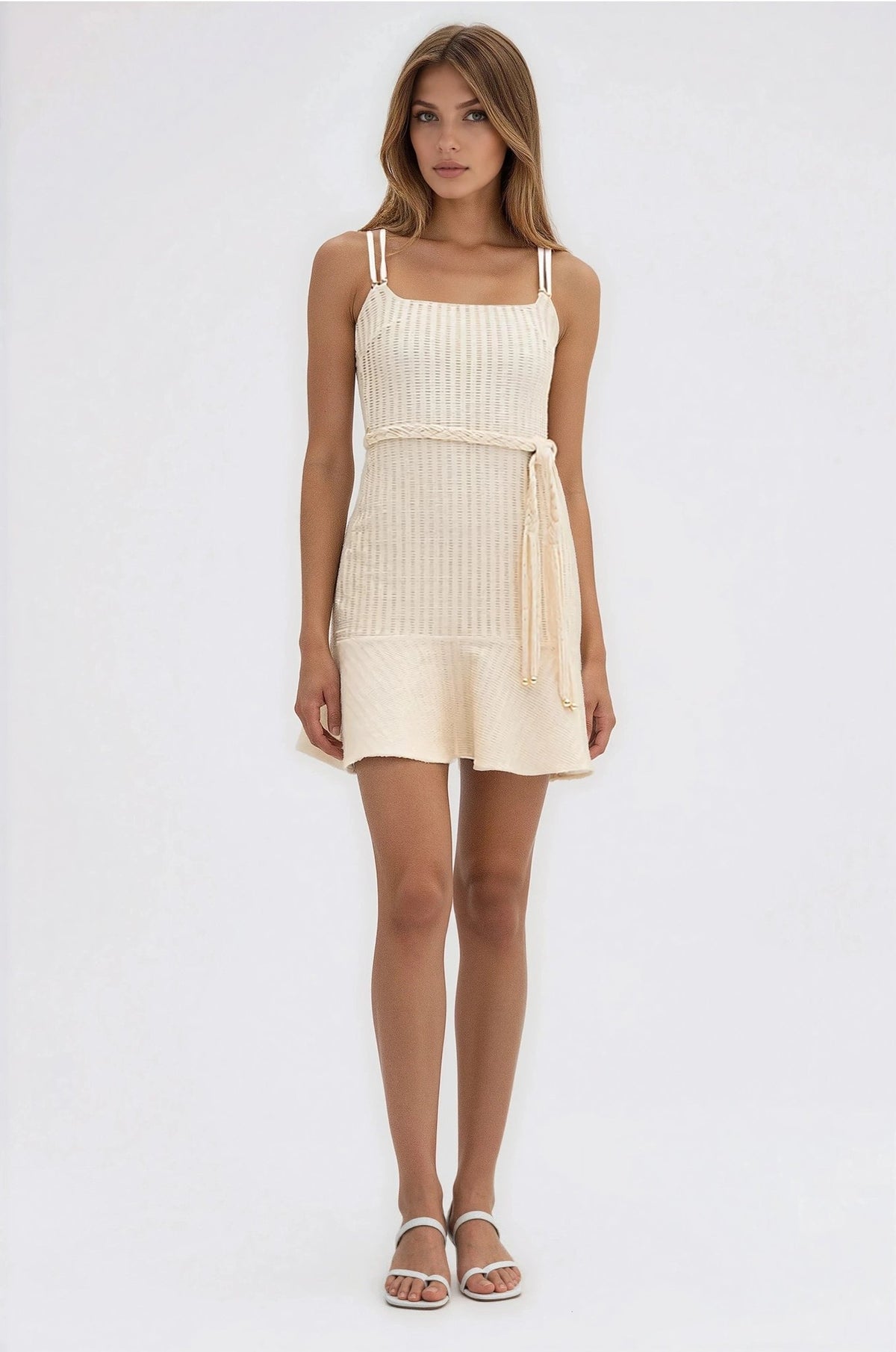 Metallic Knit Mini Dress – Off White Metallic Knit Mini Dress – Off White