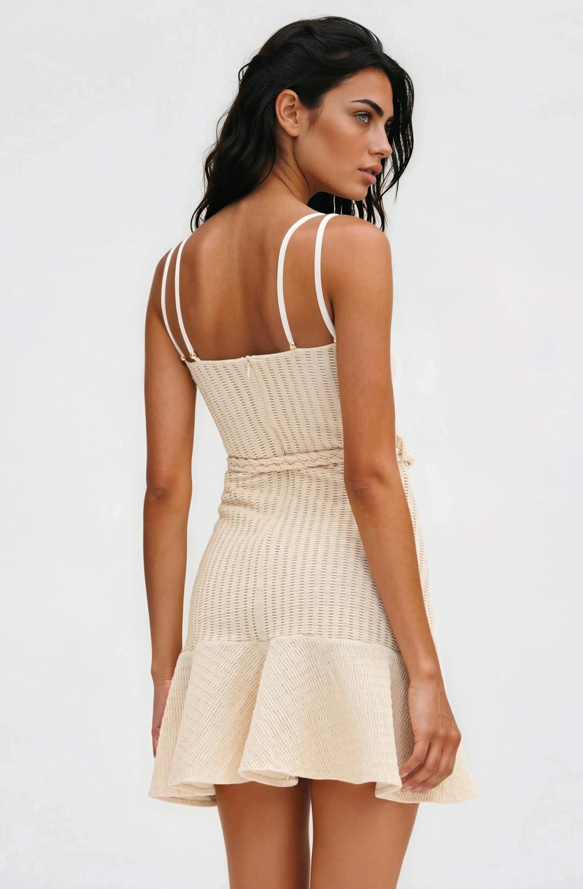 Metallic Knit Mini Dress – Off White Metallic Knit Mini Dress – Off White