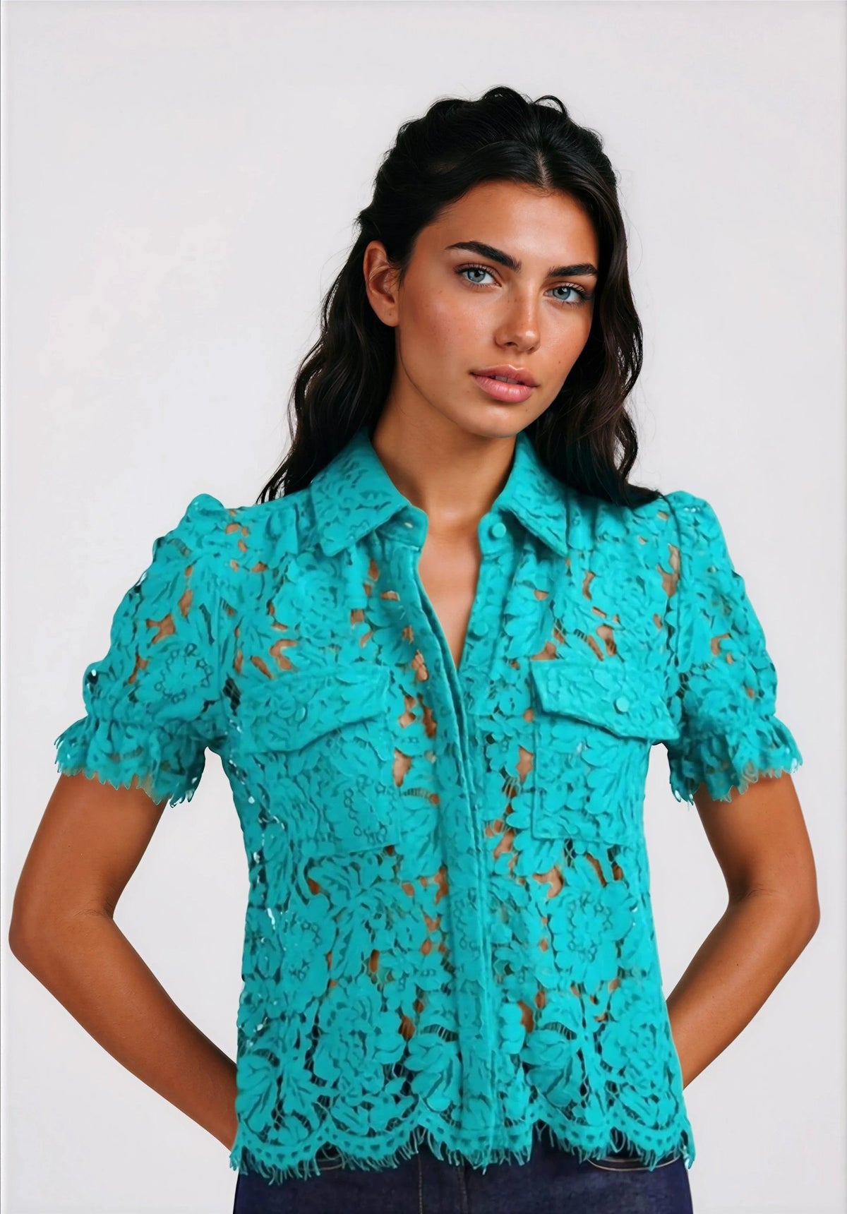 Mina Lace Shirt - Topaz Mina Lace Shirt - Topaz - XO, Tina