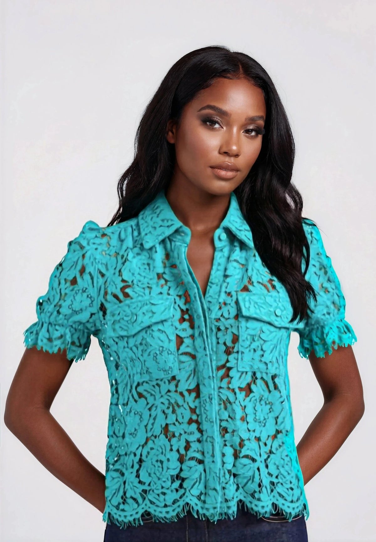 Mina Lace Shirt - Topaz Mina Lace Shirt - Topaz - XO, Tina