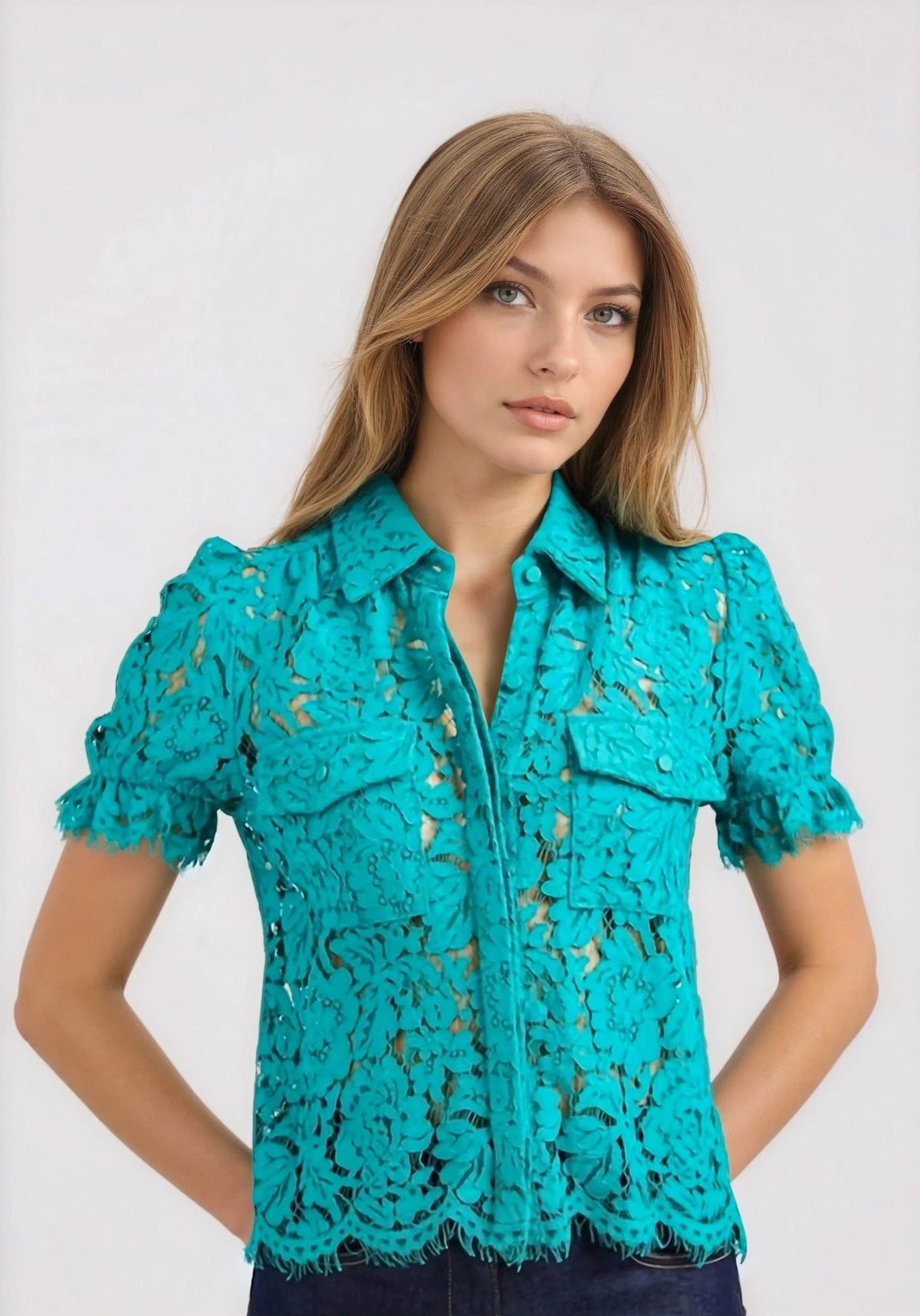 Mina Lace Shirt - Topaz Mina Lace Shirt - Topaz - XO, Tina