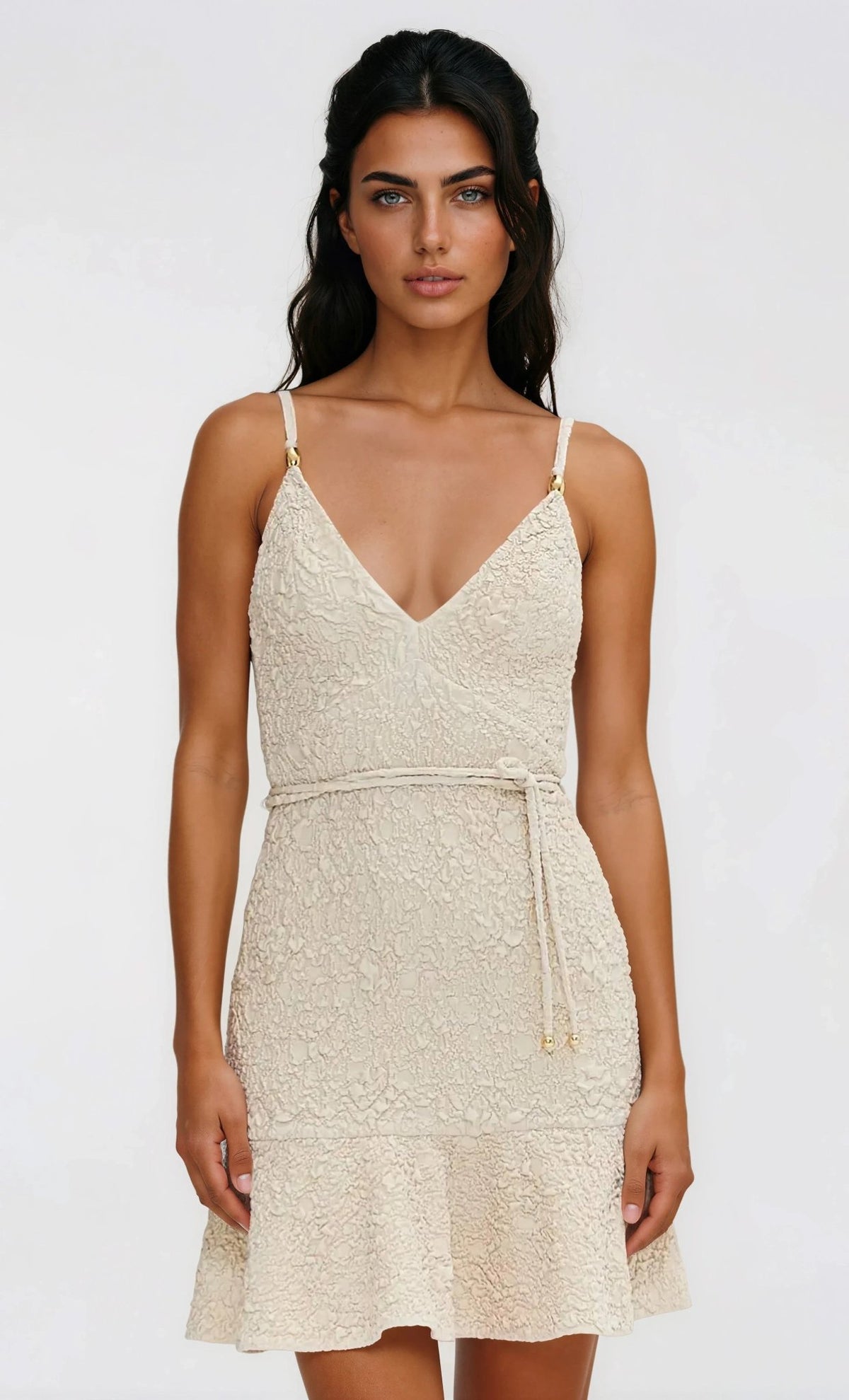 Papillon Jacquard Mini Dress – Beige Papillon Jacquard Mini Dress – Beige