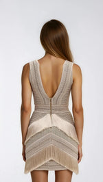 Deep V-Neck Fringe Mini Dress – Clay Deep V-Neck Fringe Mini Dress – Clay
