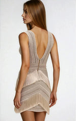 Deep V-Neck Fringe Mini Dress – Clay Deep V-Neck Fringe Mini Dress – Clay