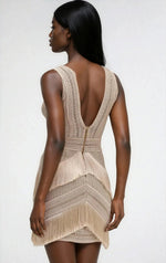 Deep V-Neck Fringe Mini Dress – Clay Deep V-Neck Fringe Mini Dress – Clay