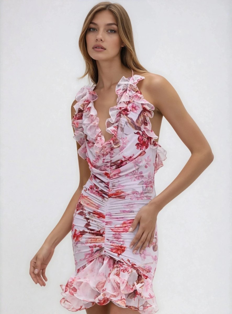 Floral Haze Stretch Tulle Sleeveless Mini Dress – Vapor Floral Haze Stretch Tulle Sleeveless Mini Dress – Vapor