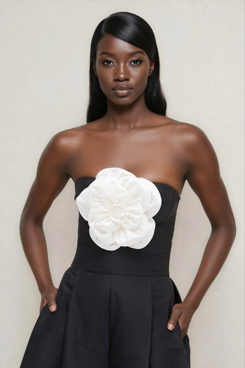 Taffeta Bloom Jumpsuit – Black Taffeta Bloom Jumpsuit – Black