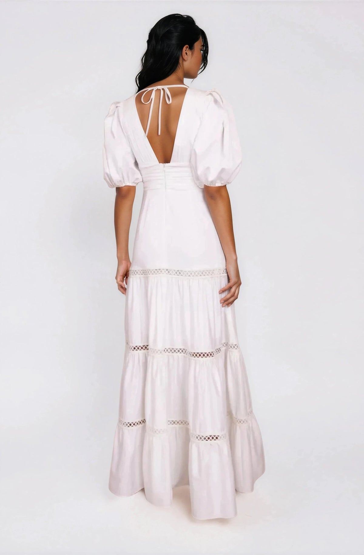Plunge Sleeve Long Dress – White Plunge Sleeve Long Dress – White