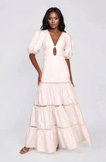Plunge Sleeve Long Dress – White Plunge Sleeve Long Dress – White