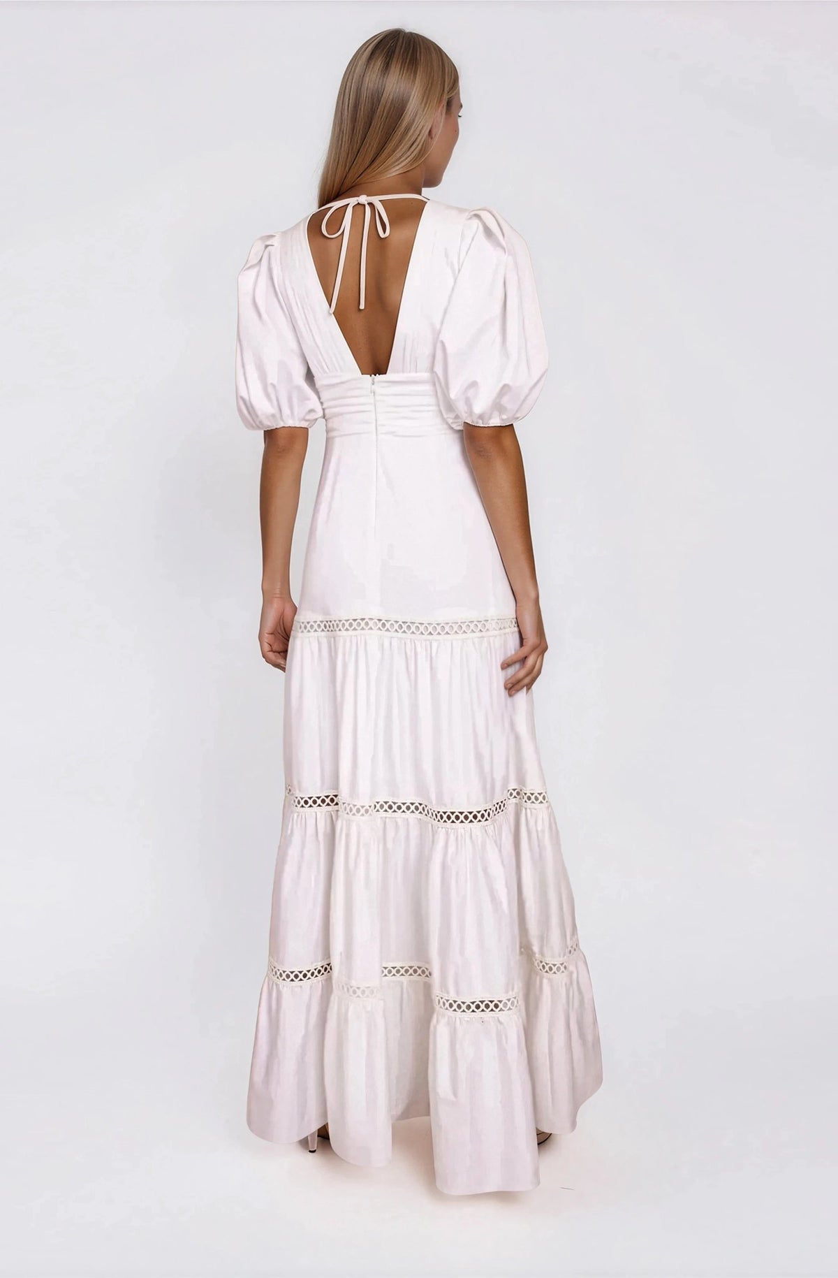 Plunge Sleeve Long Dress – White Plunge Sleeve Long Dress – White