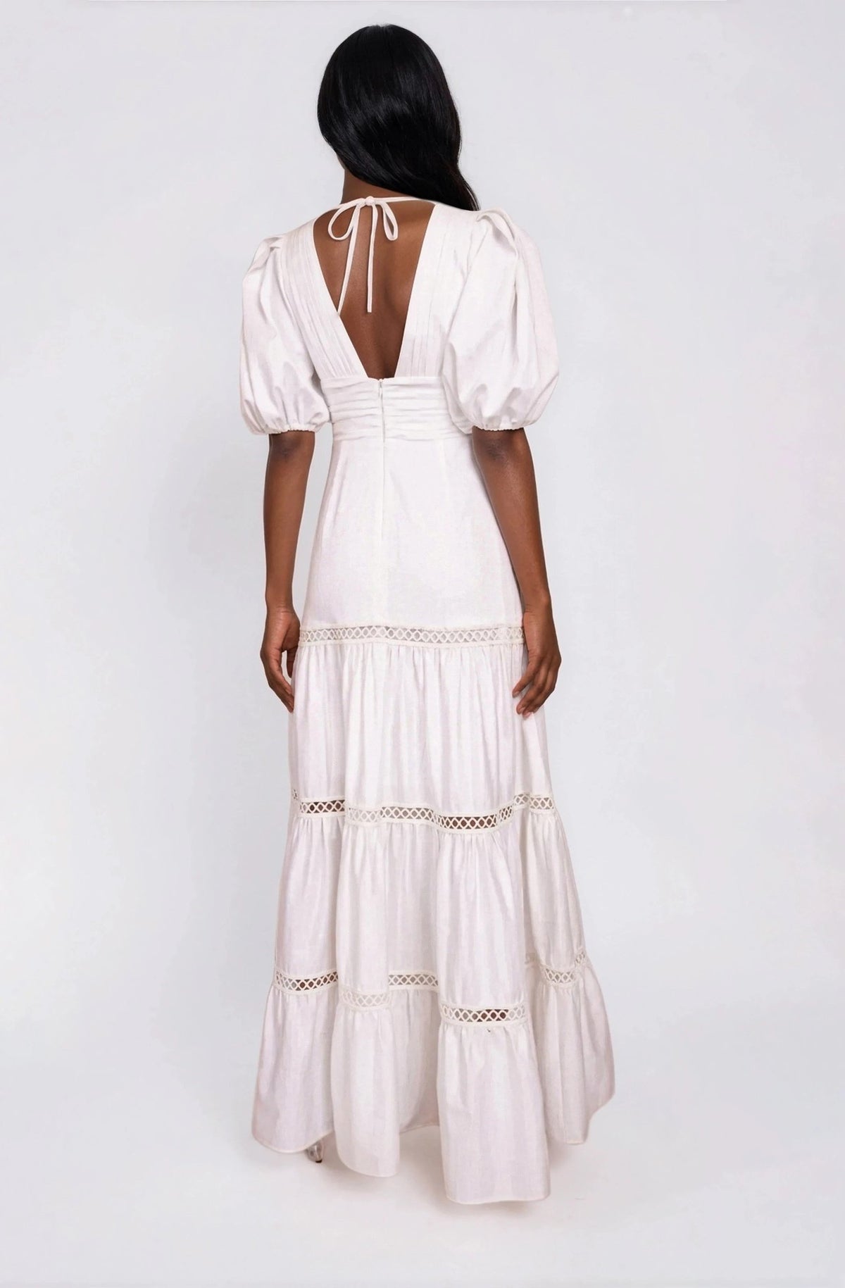 Plunge Sleeve Long Dress – White Plunge Sleeve Long Dress – White