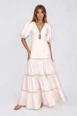 Plunge Sleeve Long Dress – White Plunge Sleeve Long Dress – White
