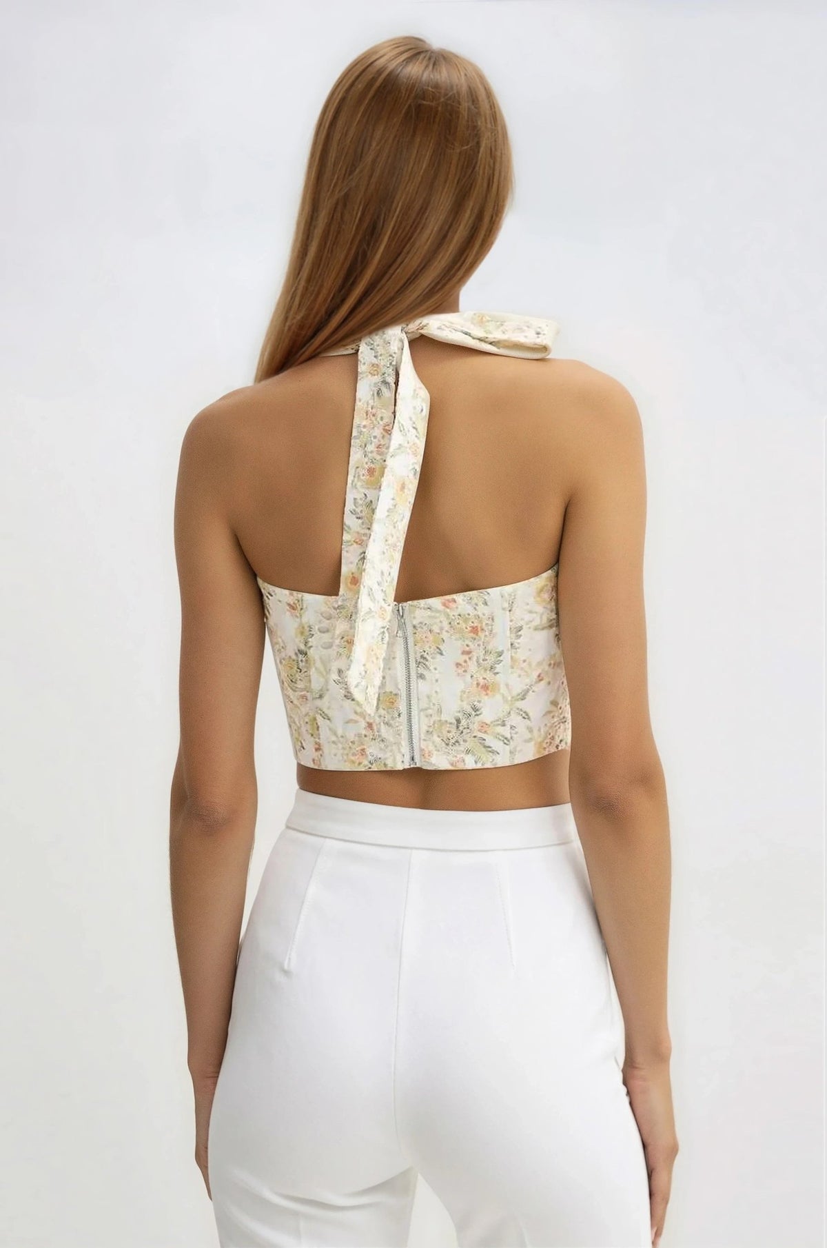 Pollie Halter Corset Top – Yellow Floral (Final Sale) Pollie Halter Corset Top – Yellow Floral (Final Sale)