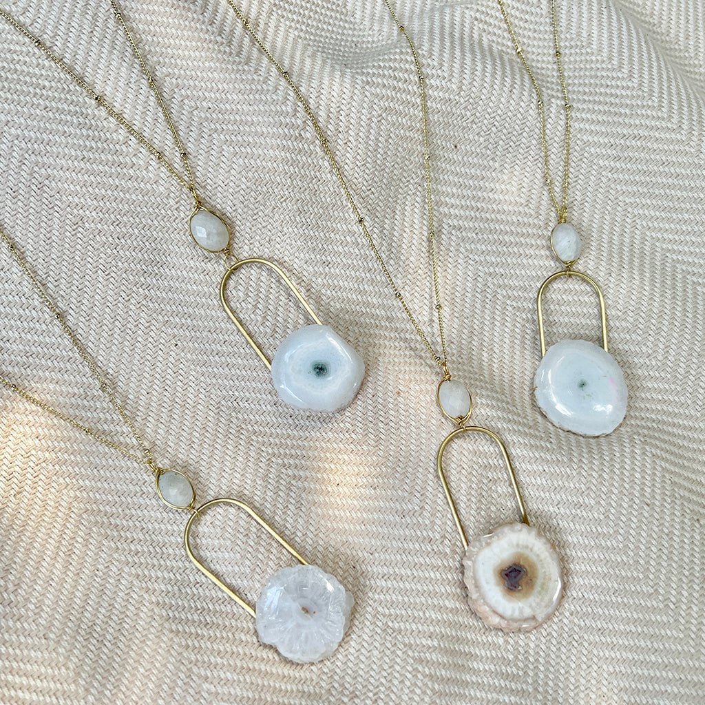 Solar Quartz Eye Necklace Moonstone Pendant Gold Filled Chain Spiritual Jewelry Solar Quartz Eye Necklace Moonstone Pendant Gold Filled Chain Spiritual Jewelry