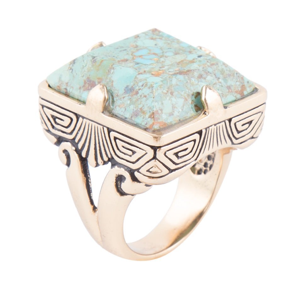 Square Statement Blue Turquoise Golden Ring Square Statement Blue Turquoise Golden Ring