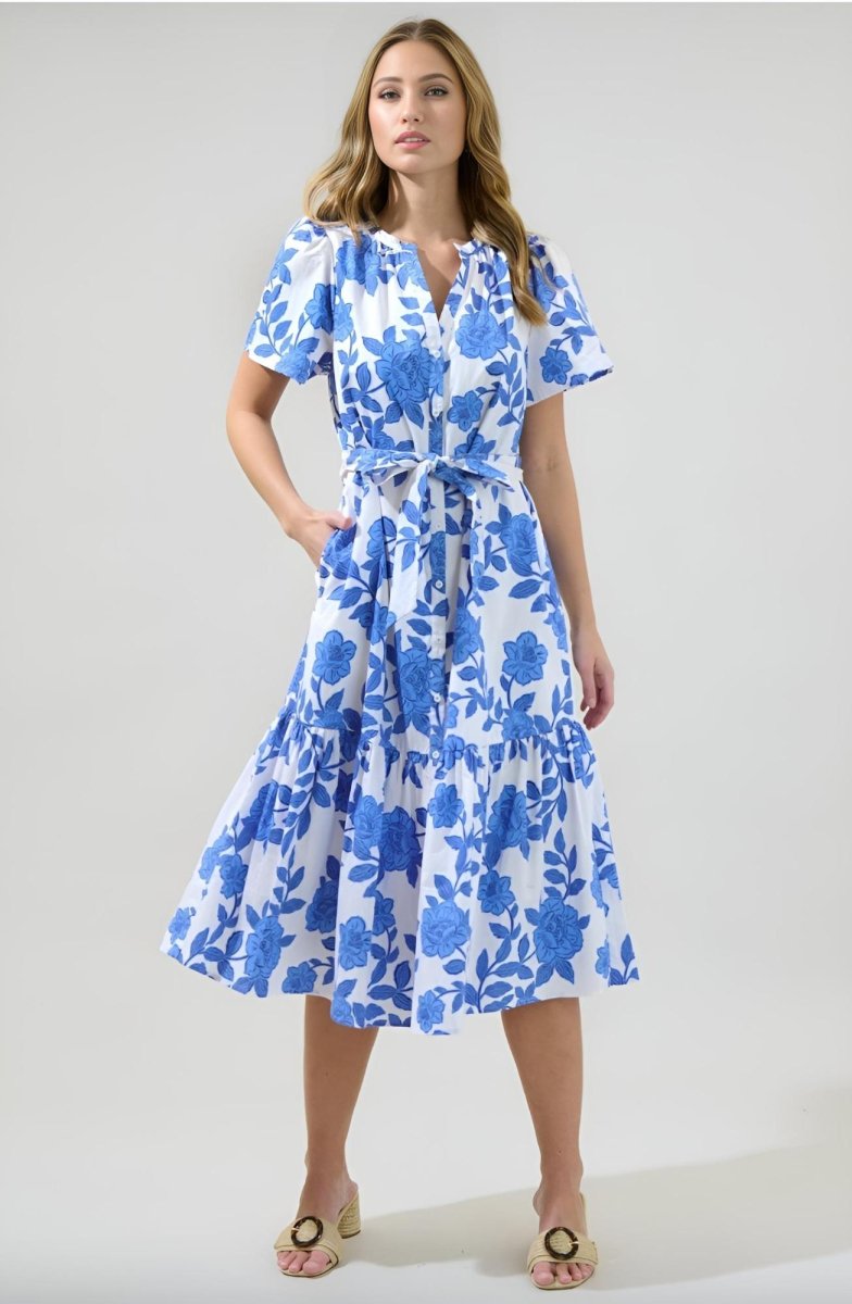 Sugarlips - Glantis Floral Cora Button Up Midi Dress (Final Sale) - Encompass Boutique