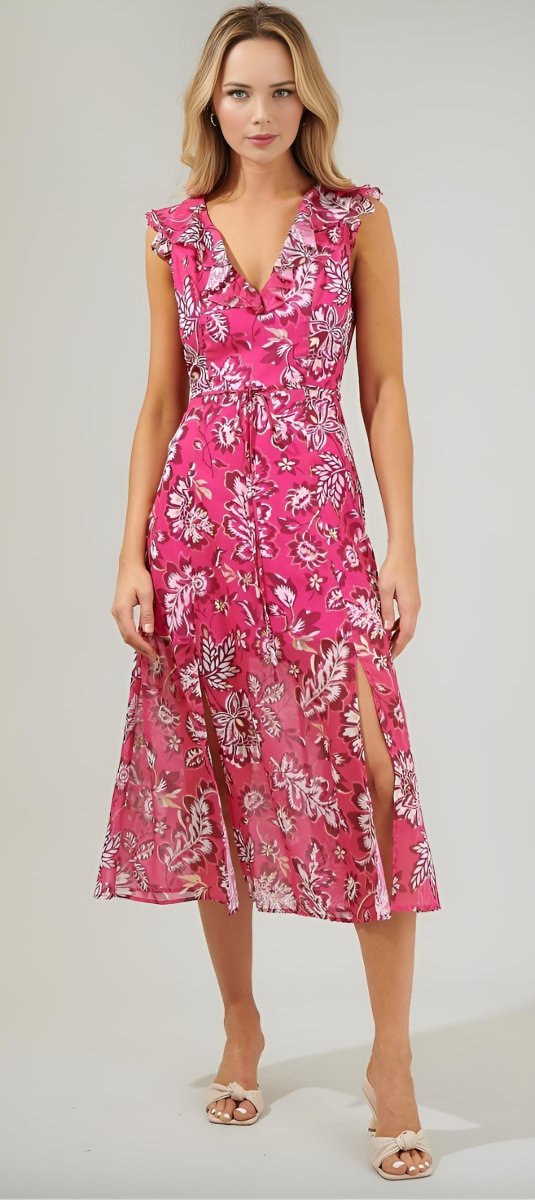 Sugarlips - Patricia Passion Sleeveless Ruffle Midi Dress (Final Sale) - Encompass Boutique