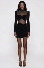Velvet and Stretch Tulle Mini Dress - Black Velvet and Stretch Tulle Mini Dress - Black