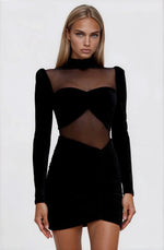 Velvet and Stretch Tulle Mini Dress - Black Velvet and Stretch Tulle Mini Dress - Black