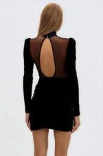 Velvet and Stretch Tulle Mini Dress - Black Velvet and Stretch Tulle Mini Dress - Black