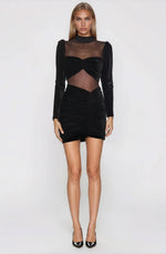 Velvet and Stretch Tulle Mini Dress - Black Velvet and Stretch Tulle Mini Dress - Black