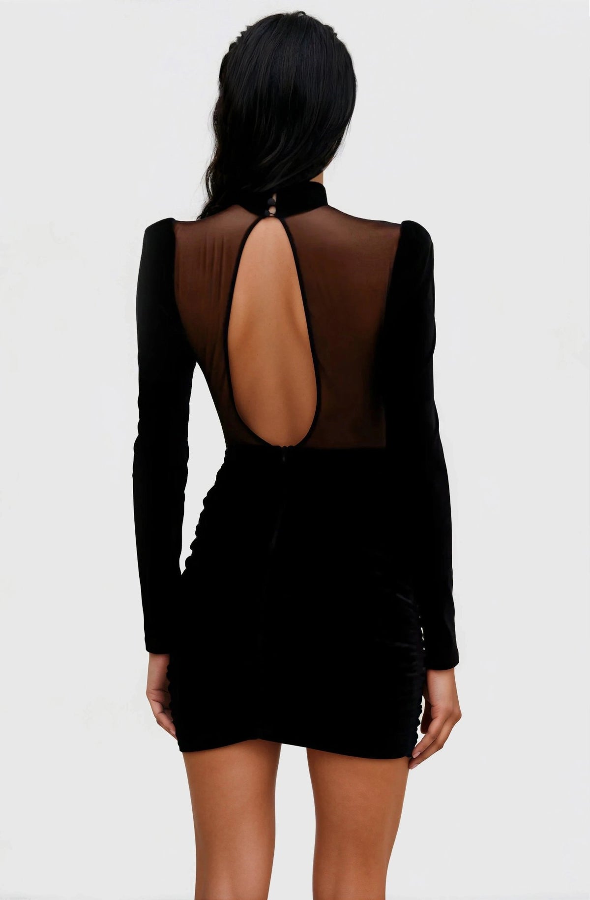 Velvet and Stretch Tulle Mini Dress - Black Velvet and Stretch Tulle Mini Dress - Black